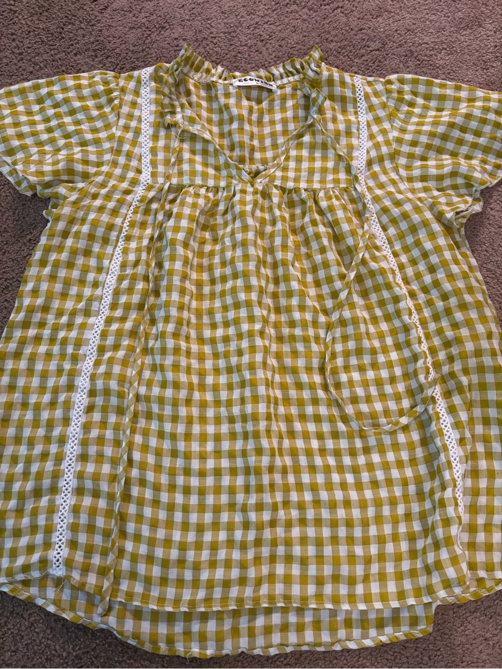 Yellow Gingham Peasant Top
